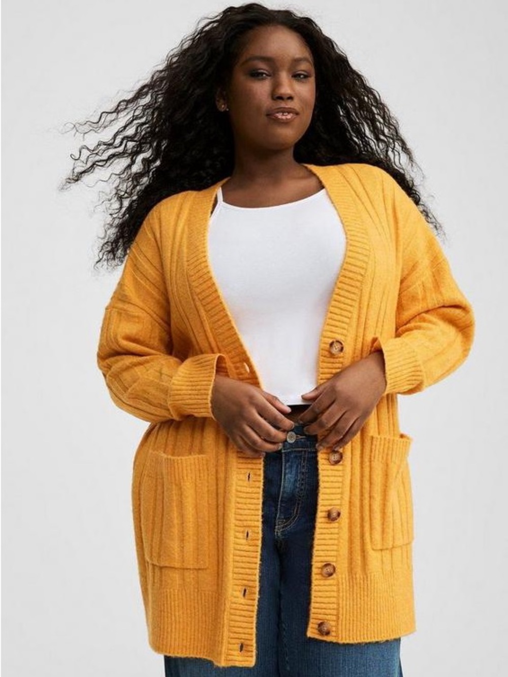 Torrid Vegan Cashmere Long Cardigan Sweater Mustard Yellow Size 3 Plus